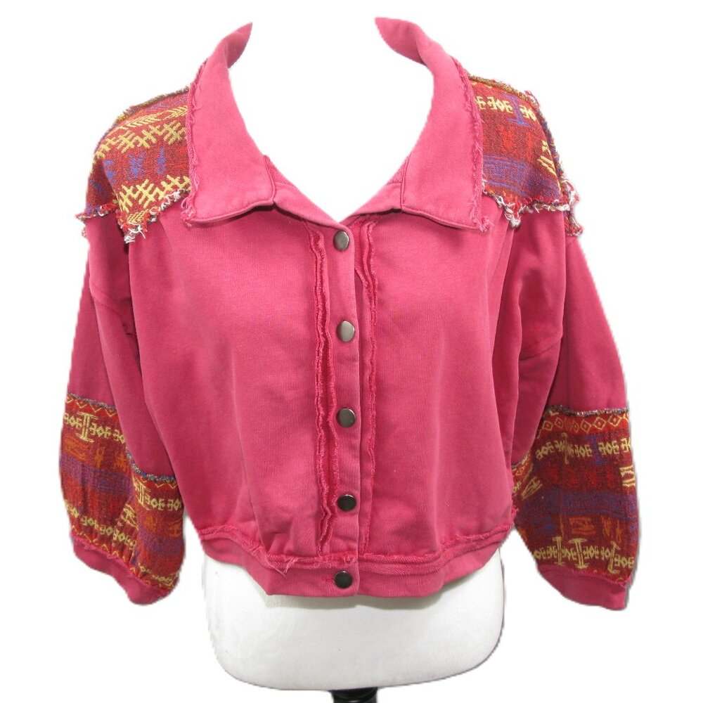 Pol Rose Distressed Aztec Button Front Cropped To… - image 1